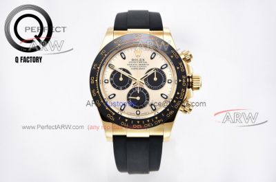 Swiss Super Copy Rolex Daytona 4130 Movement Milky Yellow Dial 40mm Rubber Strap 